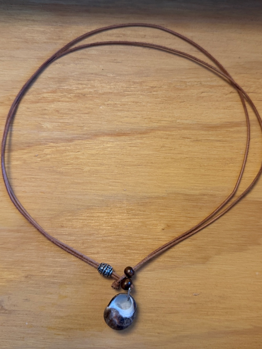 Boho Brown Leather Cord Necklace with Shell Pendant
